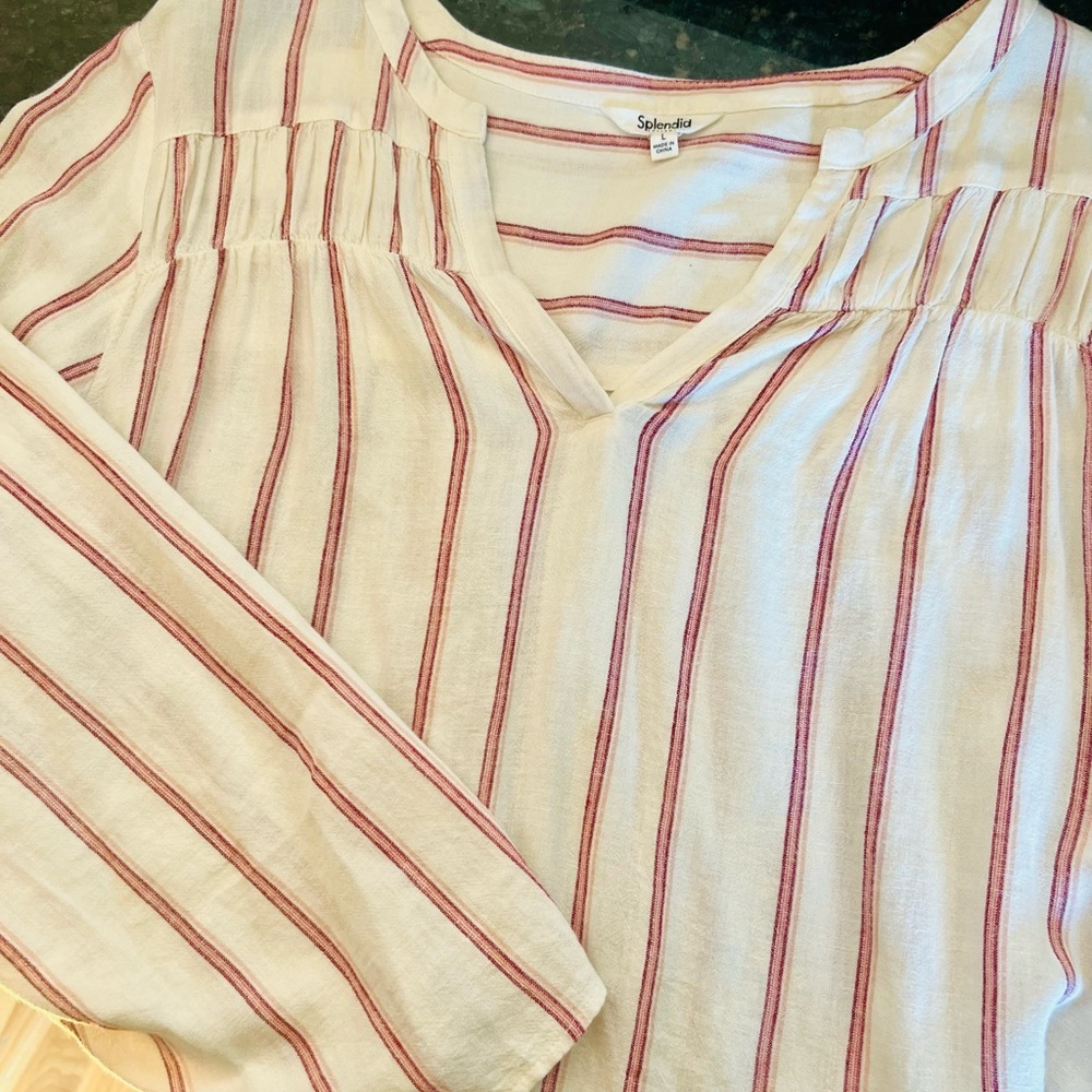 Splendid Linen Cotton Blouse in Cream/Pink and Maroon